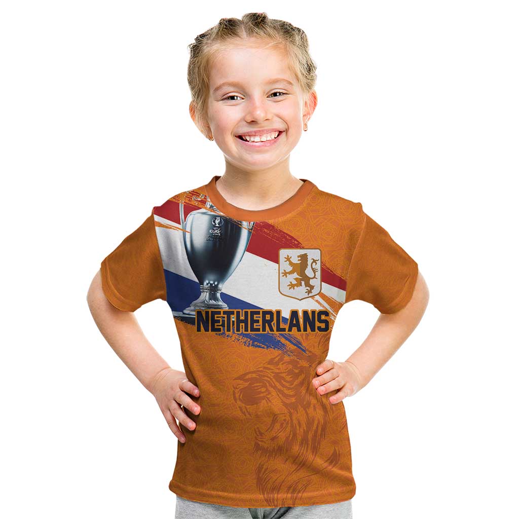 Custom Netherlands Football 2024 Road To The Champion Kid T Shirt Oranje Holland Clockwork Orange The Flying Home Color - Wonder Print Shop