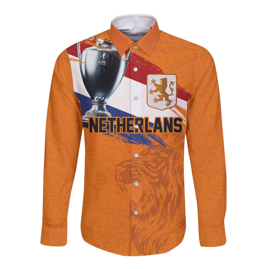 Custom Netherlands Football 2024 Road To The Champion Long Sleeve Button Shirt Oranje Holland Clockwork Orange The Flying Home Color - Wonder Print Shop