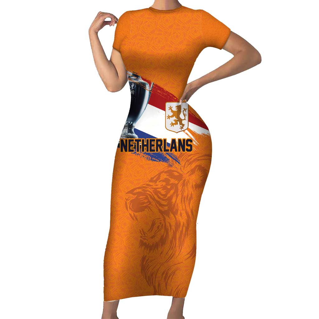 Custom Netherlands Football 2024 Road To The Champion Short Sleeve Bodycon Dress Oranje Holland Clockwork Orange The Flying Home Color