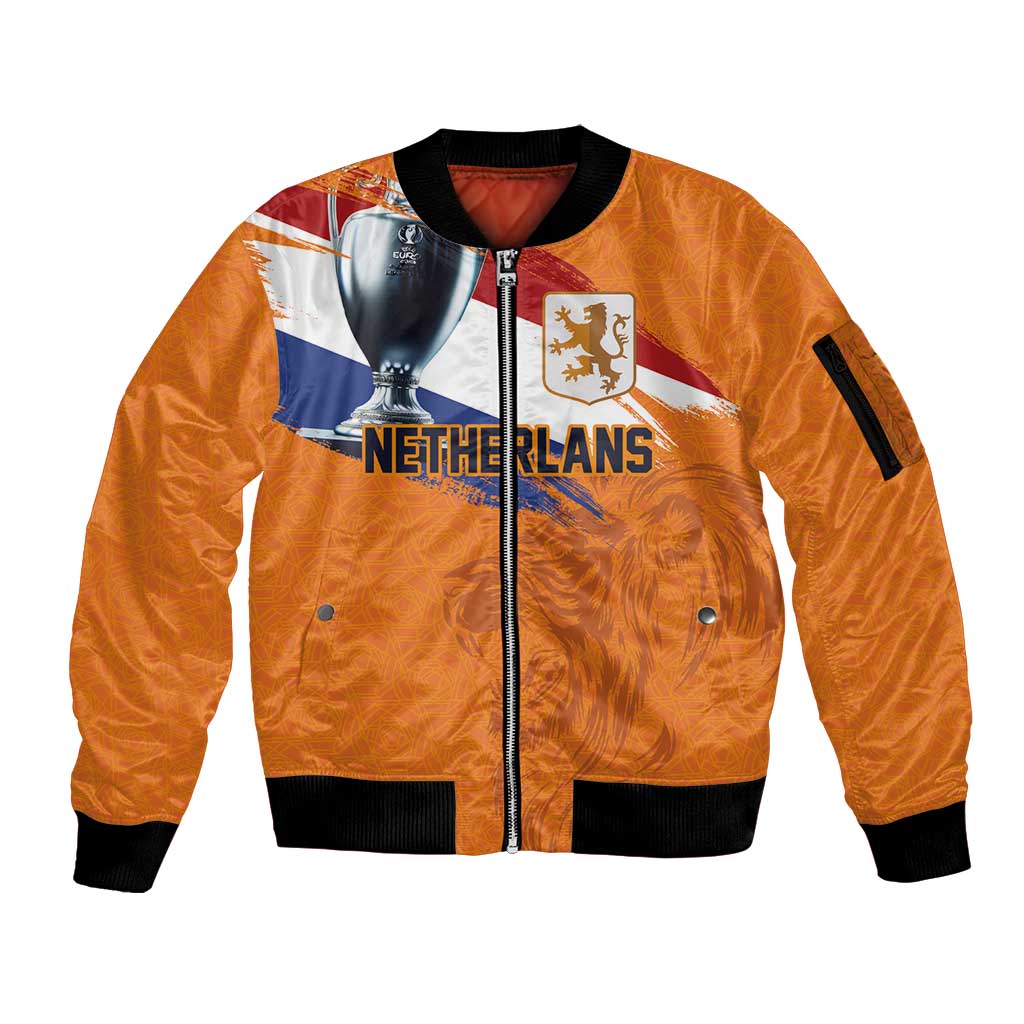 Custom Netherlands Football 2024 Road To The Champion Sleeve Zip Bomber Jacket Oranje Holland Clockwork Orange The Flying Home Color