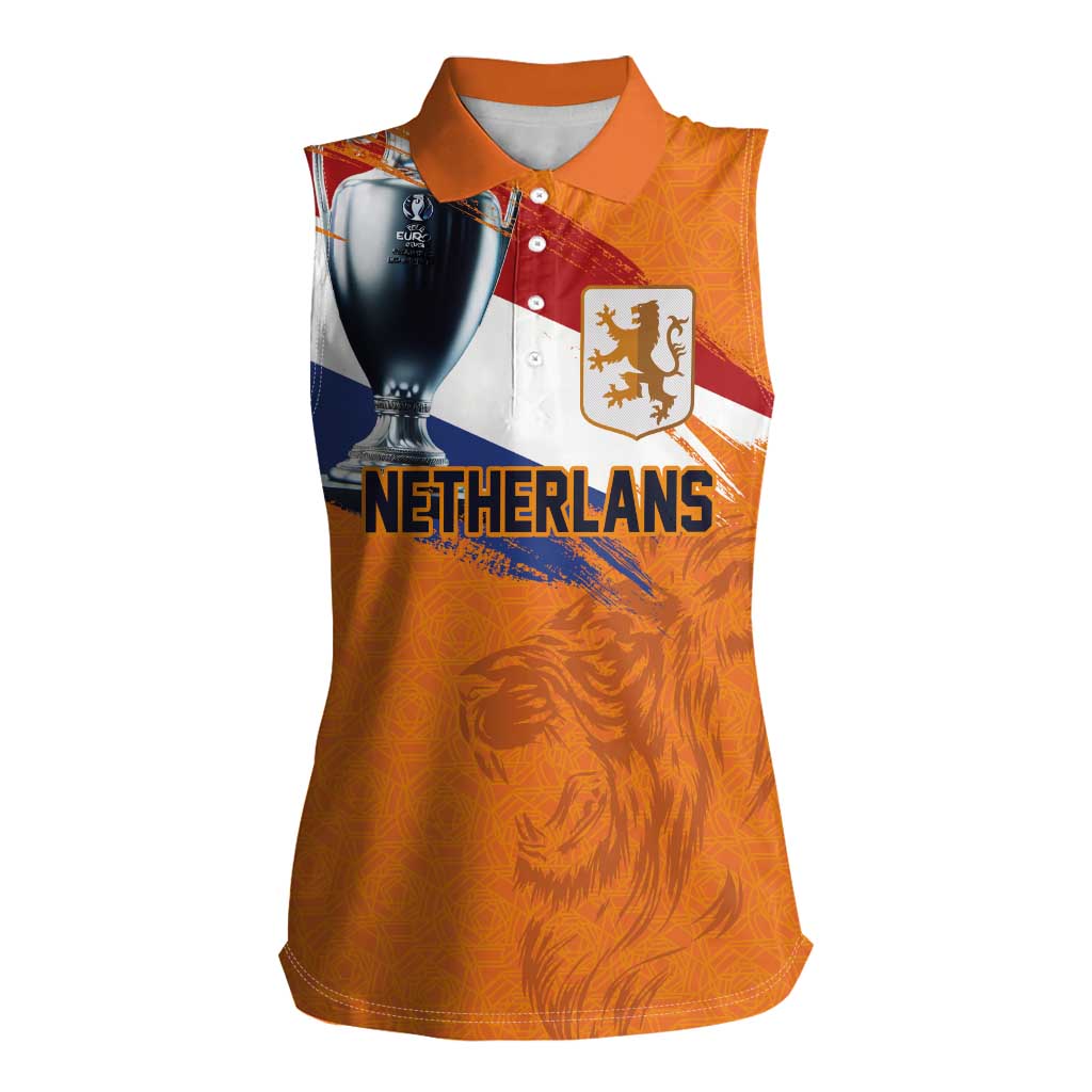 Custom Netherlands Football 2024 Road To The Champion Women Sleeveless Polo Shirt Oranje Holland Clockwork Orange The Flying Home Color