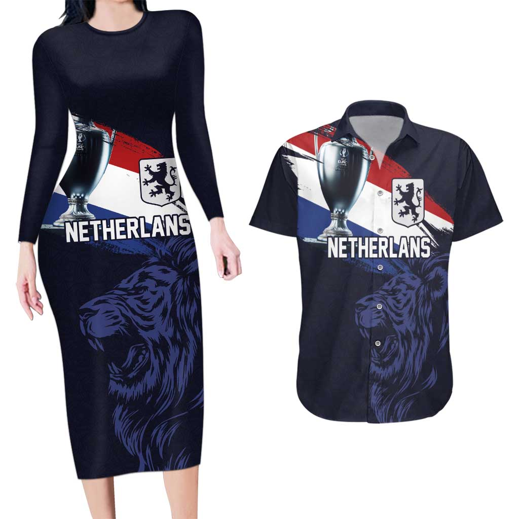 Custom Netherlands Football 2024 Road To The Champion Couples Matching Long Sleeve Bodycon Dress and Hawaiian Shirt Oranje Holland Clockwork Orange The Flying Away Color - Wonder Print Shop