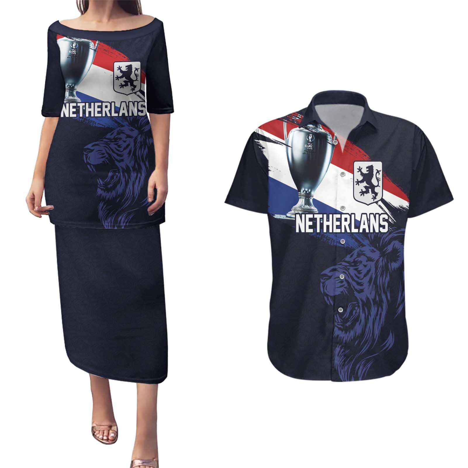 Custom Netherlands Football 2024 Road To The Champion Couples Matching Puletasi and Hawaiian Shirt Oranje Holland Clockwork Orange The Flying Away Color - Wonder Print Shop