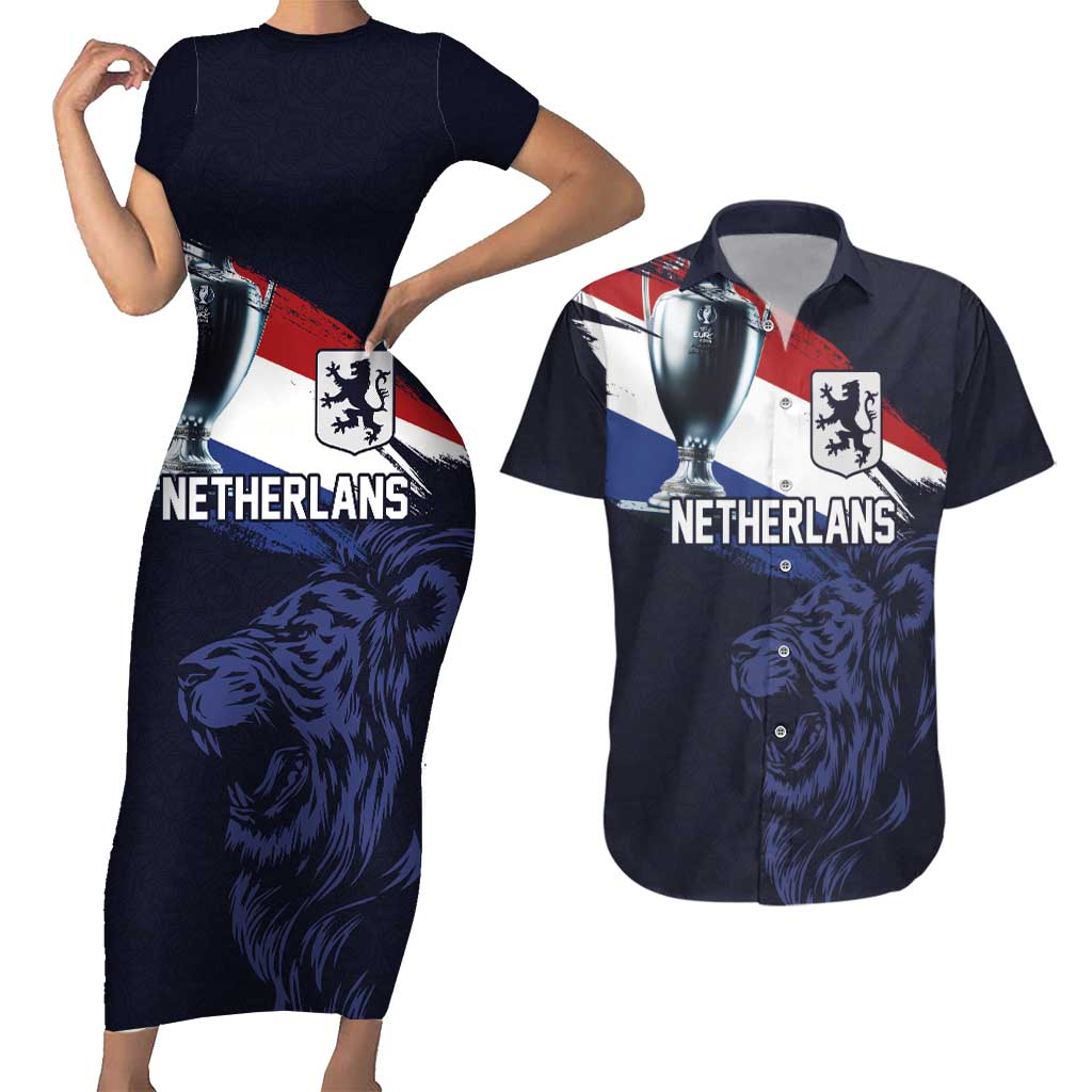 Custom Netherlands Football 2024 Road To The Champion Couples Matching Short Sleeve Bodycon Dress and Hawaiian Shirt Oranje Holland Clockwork Orange The Flying Away Color - Wonder Print Shop