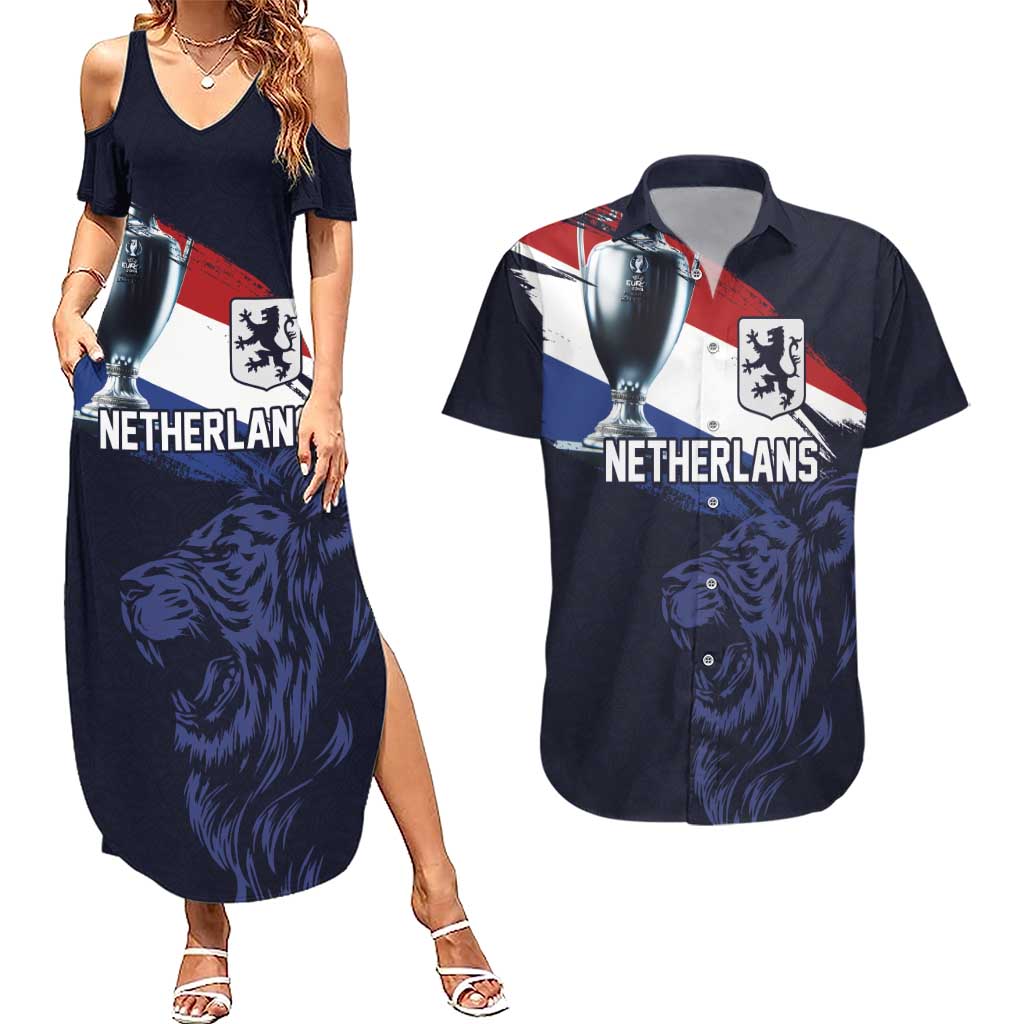 Custom Netherlands Football 2024 Road To The Champion Couples Matching Summer Maxi Dress and Hawaiian Shirt Oranje Holland Clockwork Orange The Flying Away Color - Wonder Print Shop