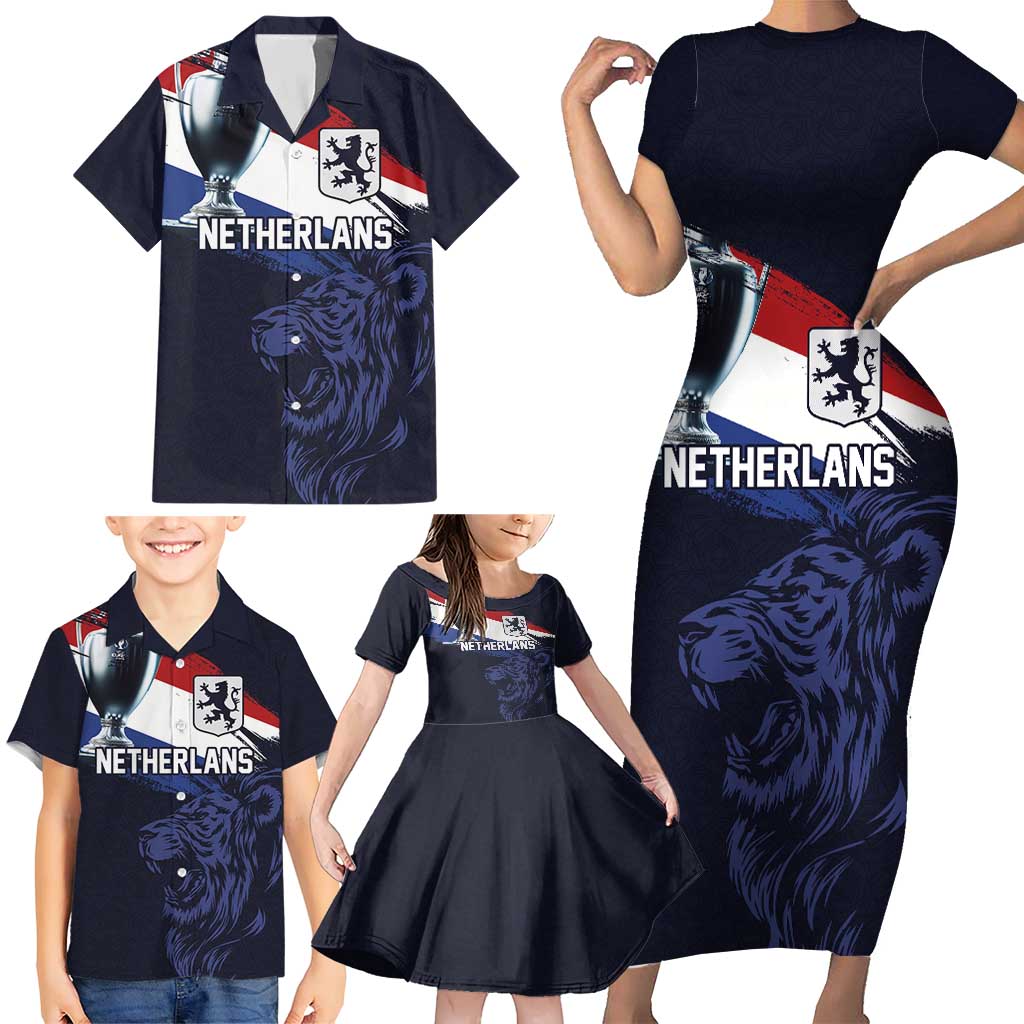 Custom Netherlands Football 2024 Road To The Champion Family Matching Short Sleeve Bodycon Dress and Hawaiian Shirt Oranje Holland Clockwork Orange The Flying Away Color - Wonder Print Shop