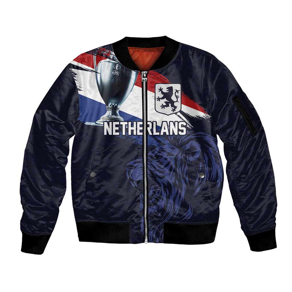 Custom Netherlands Football 2024 Road To The Champion Sleeve Zip Bomber Jacket Oranje Holland Clockwork Orange The Flying Away Color