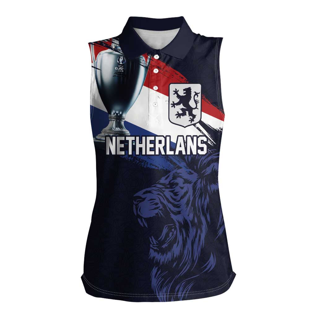 Custom Netherlands Football 2024 Road To The Champion Women Sleeveless Polo Shirt Oranje Holland Clockwork Orange The Flying Away Color