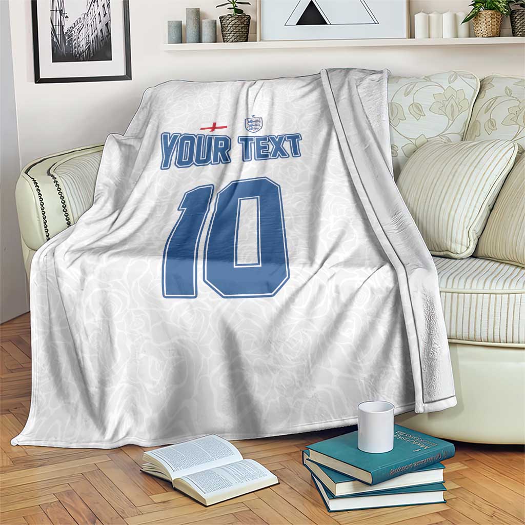 White customizable football blanket with 'YOUR TEXT' and blue number 10 graphic