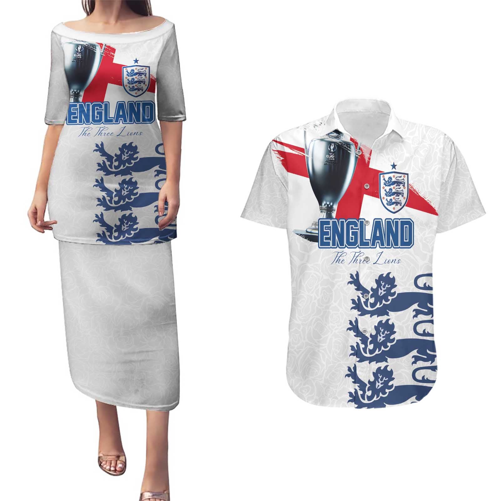 Custom England Football 2024 Road To The Champion Couples Matching Puletasi and Hawaiian Shirt - Wonder Print Shop