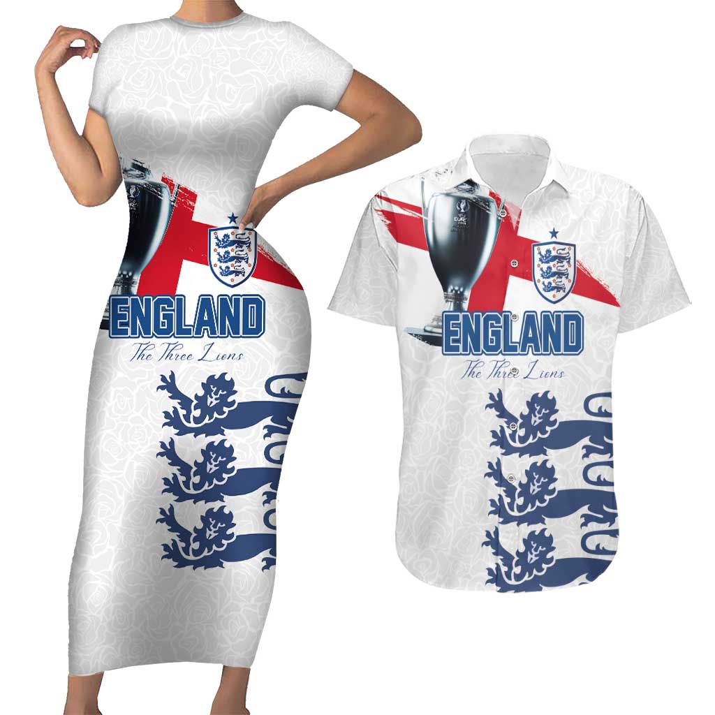 Custom England Football 2024 Road To The Champion Couples Matching Short Sleeve Bodycon Dress and Hawaiian Shirt - Wonder Print Shop