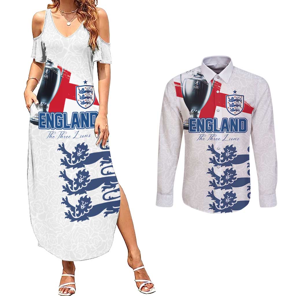 Custom England Football 2024 Road To The Champion Couples Matching Summer Maxi Dress and Long Sleeve Button Shirt - Wonder Print Shop