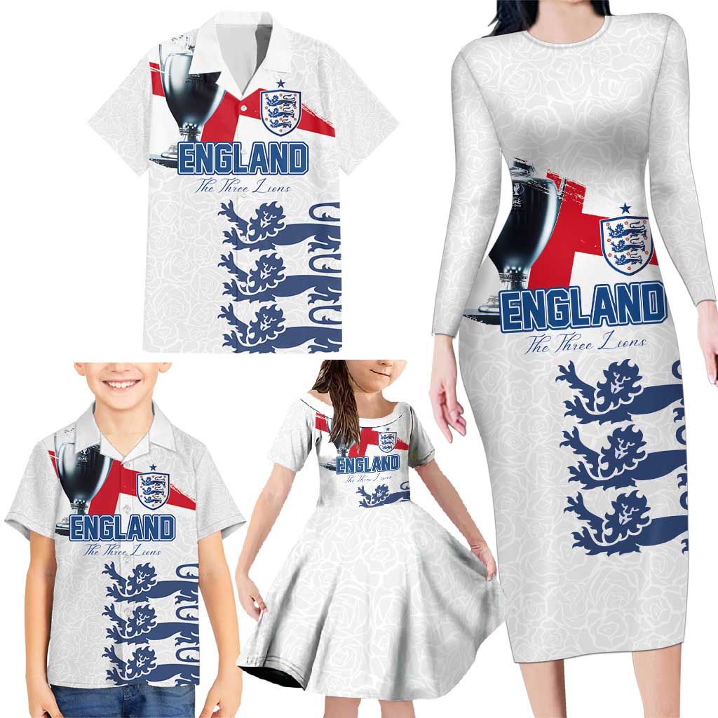 Custom England Football 2024 Road To The Champion Family Matching Long Sleeve Bodycon Dress and Hawaiian Shirt - Wonder Print Shop