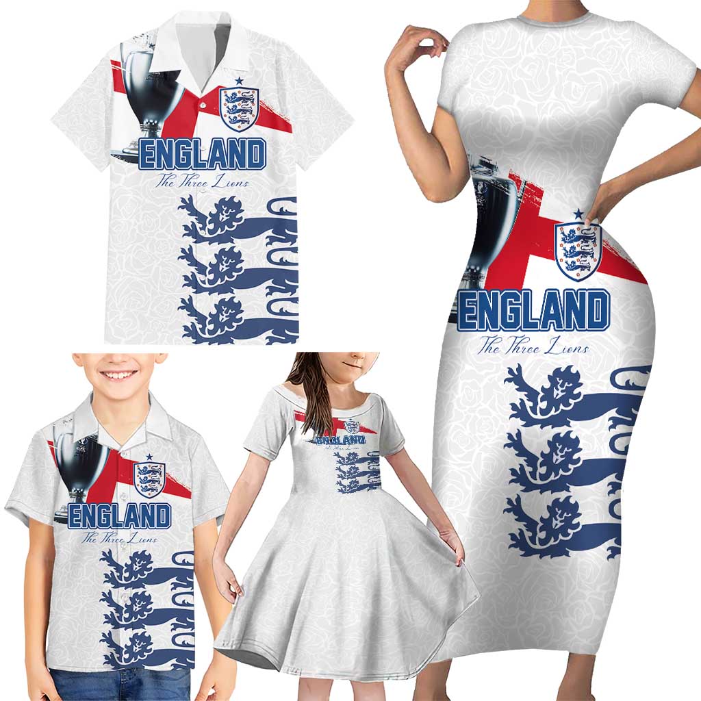 Custom England Football 2024 Road To The Champion Family Matching Short Sleeve Bodycon Dress and Hawaiian Shirt - Wonder Print Shop