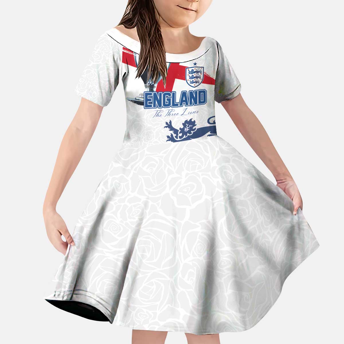 Custom England Football 2024 Road To The Champion Kid Short Sleeve Dress - Wonder Print Shop