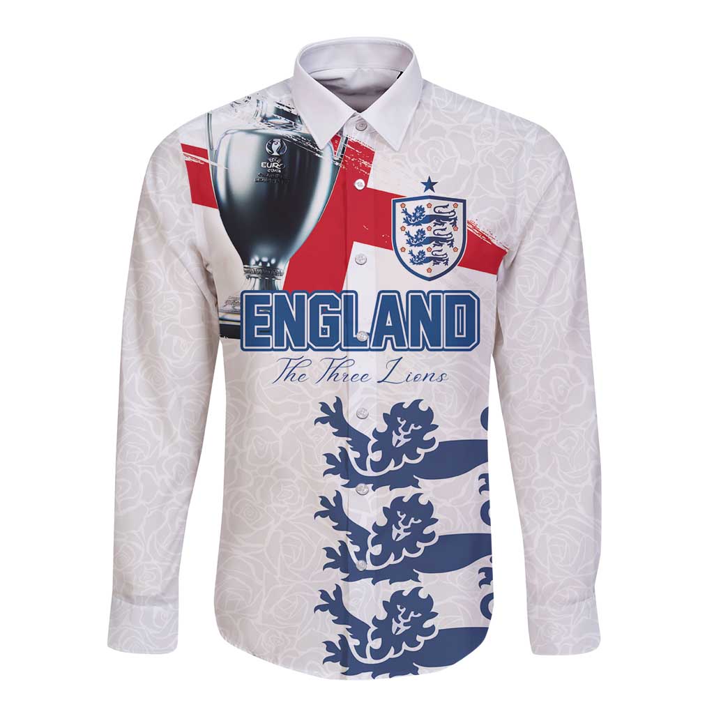 Custom England Football 2024 Road To The Champion Long Sleeve Button Shirt - Wonder Print Shop