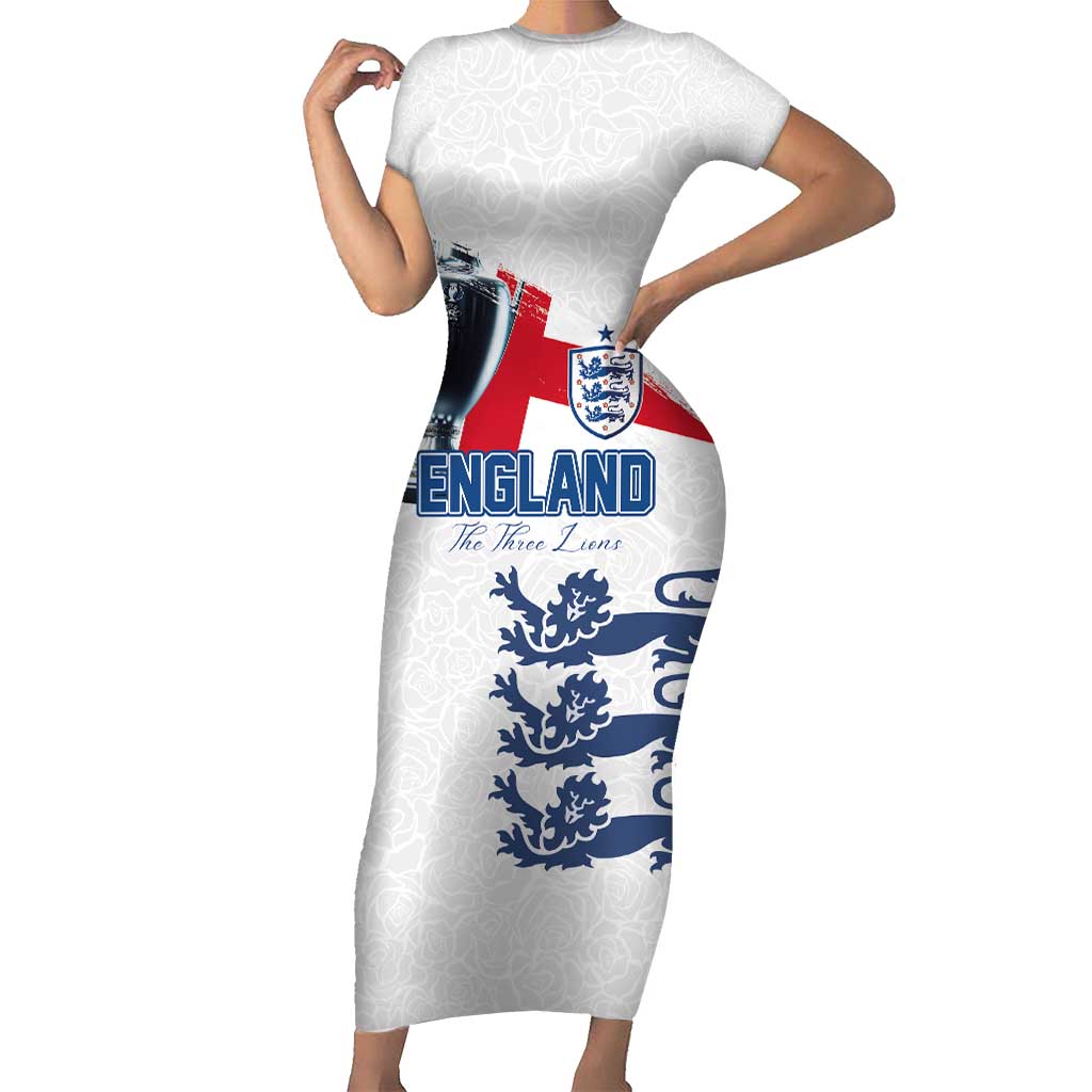 Custom England Football 2024 Road To The Champion Short Sleeve Bodycon Dress