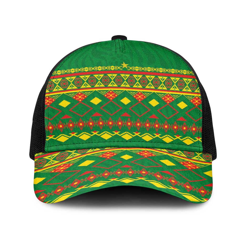 Cameroon Football Baseball Net Cap Tribal Motifs Green Color - Wonder Print Shop