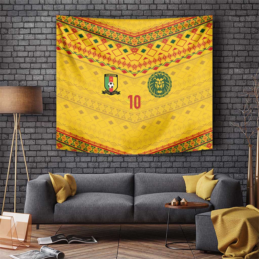 Custom Cameroon Football Tapestry Tribal Motifs Yellow Color - Wonder Print Shop