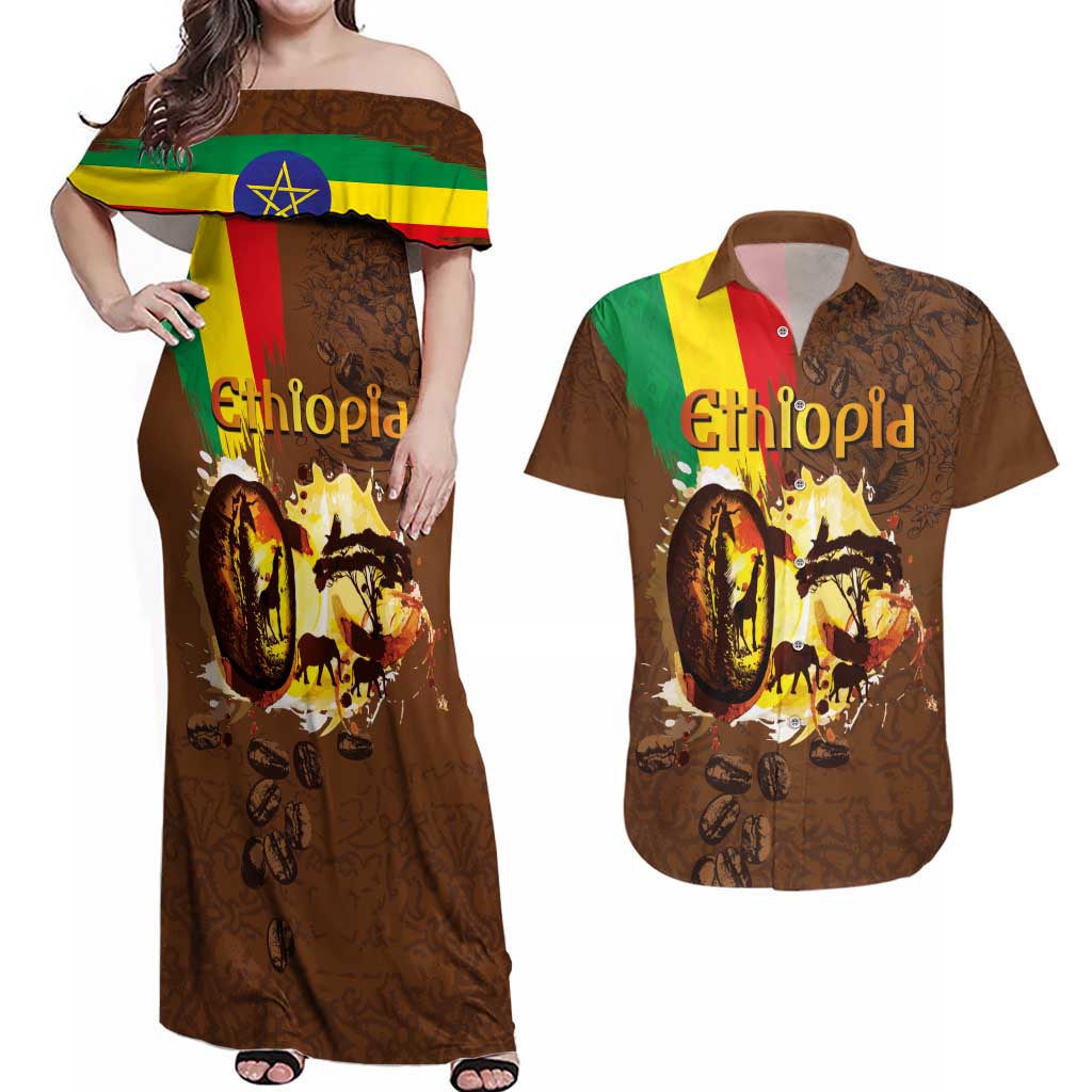 Ethiopia Culture - Proud of Coffee Couples Matching Off Shoulder Maxi Dress and Hawaiian Shirt