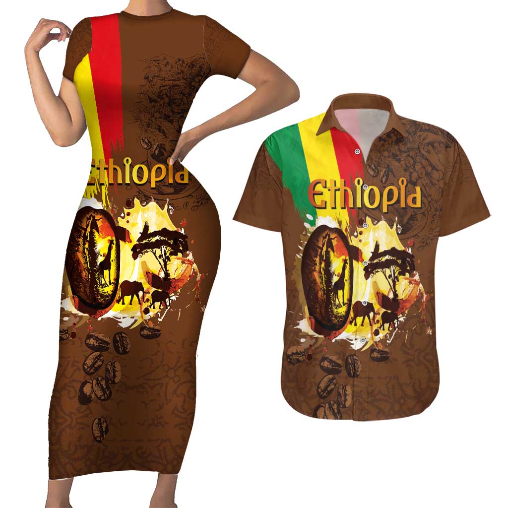 Ethiopia Culture - Proud of Coffee Couples Matching Short Sleeve Bodycon Dress and Hawaiian Shirt