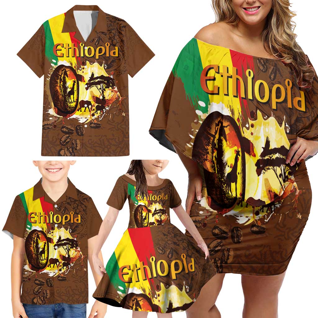 Ethiopia Culture - Proud of Coffee Family Matching Off Shoulder Short Dress and Hawaiian Shirt