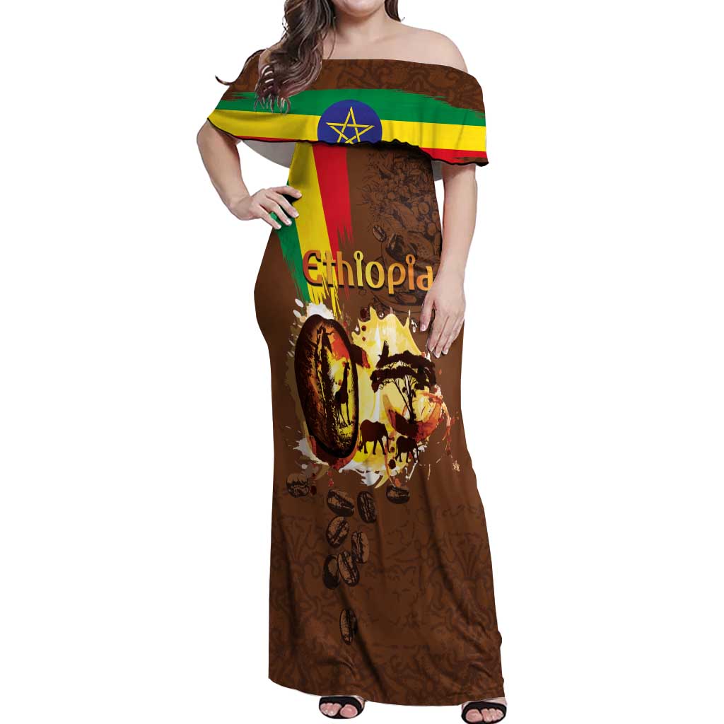 Ethiopia Culture - Proud of Coffee Off Shoulder Maxi Dress