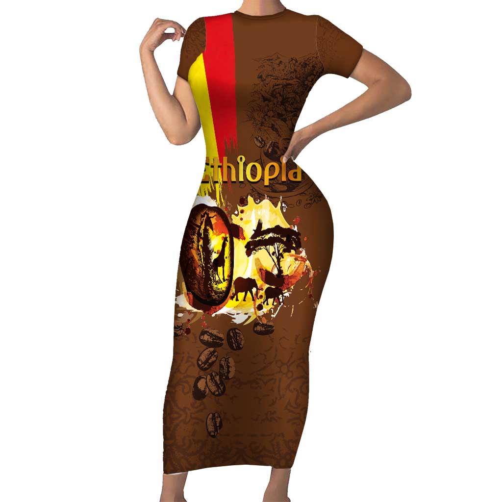 Ethiopia Culture - Proud of Coffee Short Sleeve Bodycon Dress - Wonder Print Shop