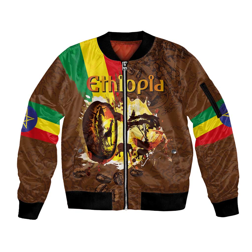 Ethiopia Culture - Proud of Coffee Sleeve Zip Bomber Jacket - Wonder Print Shop