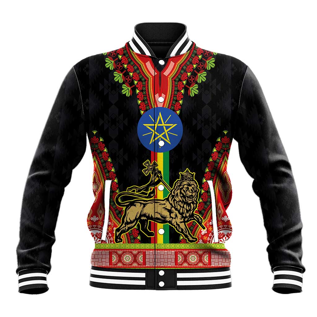 Ethiopia Culture Baseball Jacket Lion of Judah with The Star Seal - Dashiki Style