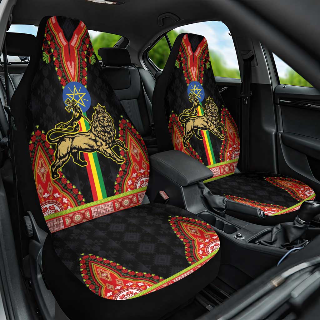 Ethiopia Culture Car Seat Cover Lion of Judah with The Star Seal - Dashiki Style