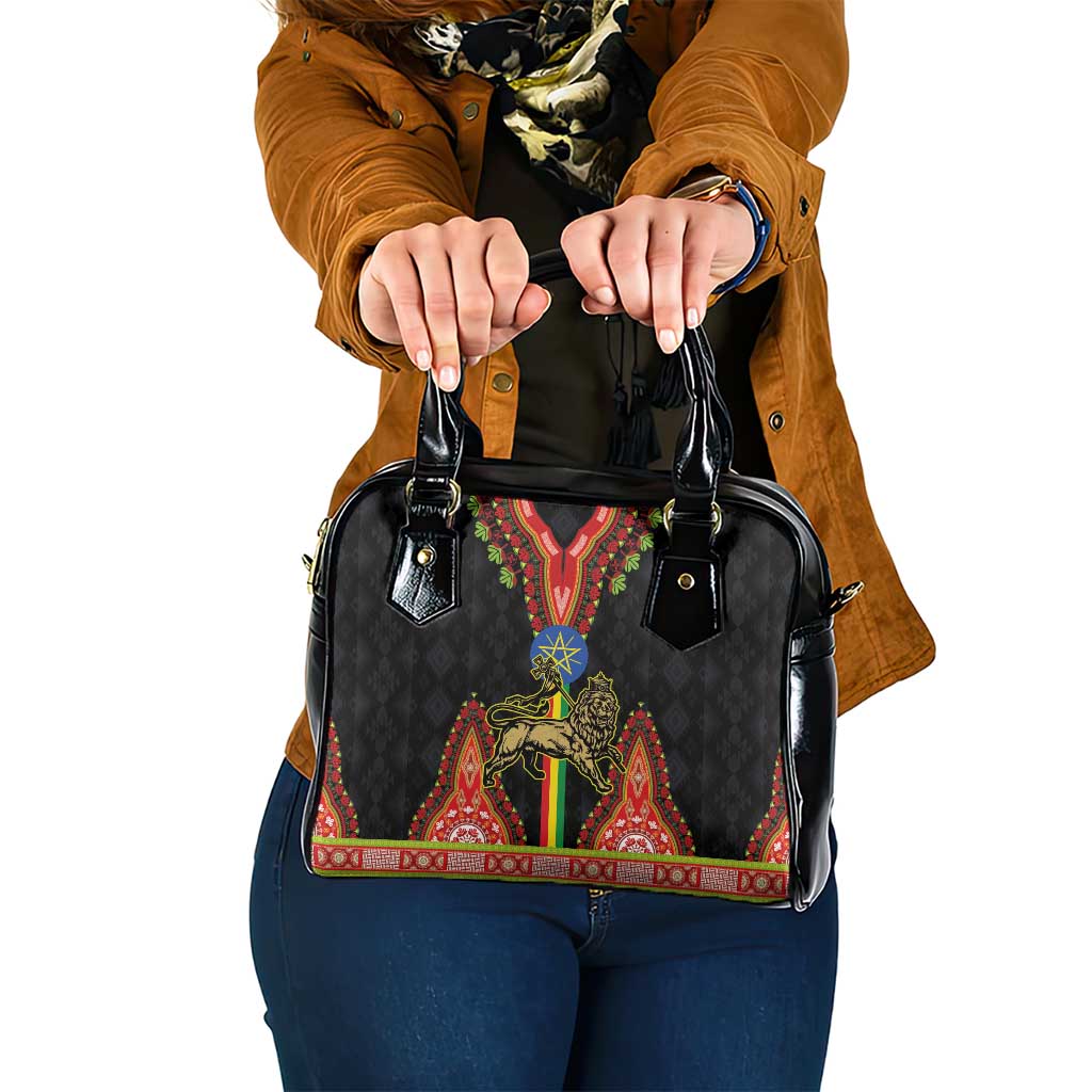 Ethiopia Culture Shoulder Handbag Lion of Judah with The Star Seal - Dashiki Style - Wonder Print Shop