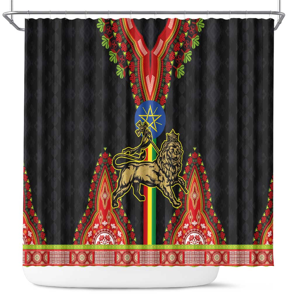 Ethiopia Culture Shower Curtain Lion of Judah with The Star Seal - Dashiki Style - Wonder Print Shop