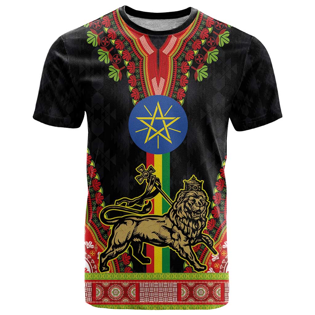 Ethiopia Culture T Shirt Lion of Judah with The Star Seal - Dashiki Style - Wonder Print Shop