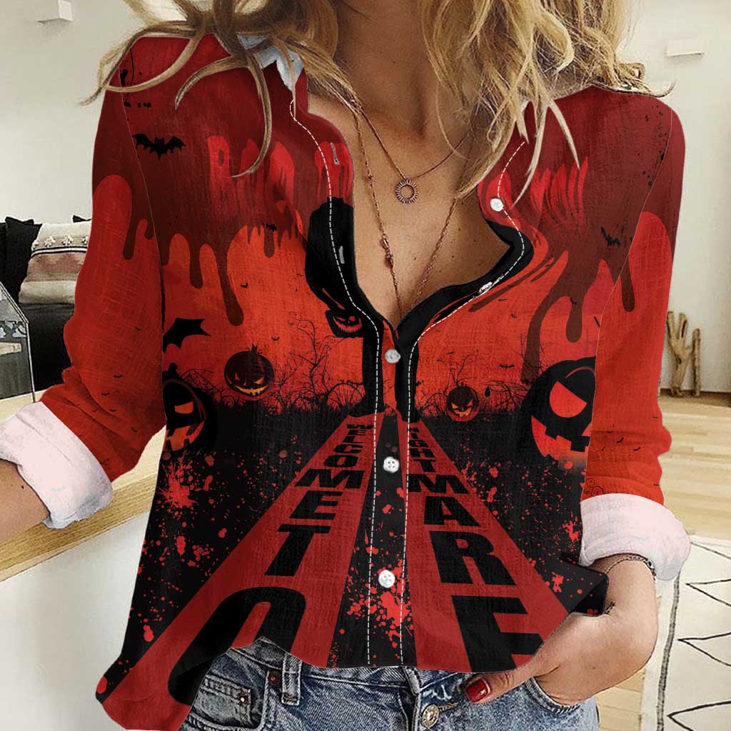 Halloween Nightmare Women Casual Shirt Pumpkin-faced Jack O Lantern With a Scary Smile Blood Vibe