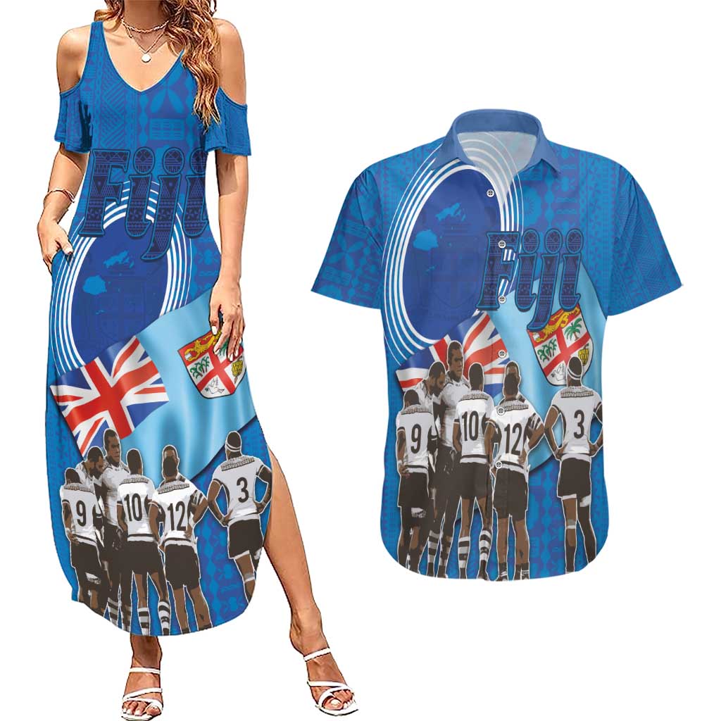 Fiji Rugby Sevens Couples Matching Summer Maxi Dress and Hawaiian Shirt Commemorate Gold Medal - Rio de Janeiro 2016 - Wonder Print Shop