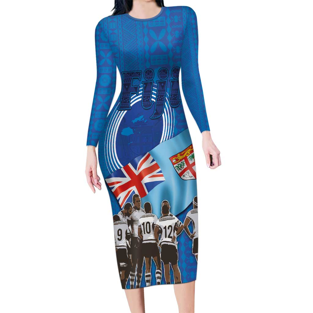 Fiji Rugby Sevens Long Sleeve Bodycon Dress Commemorate Gold Medal - Rio de Janeiro 2016 - Wonder Print Shop