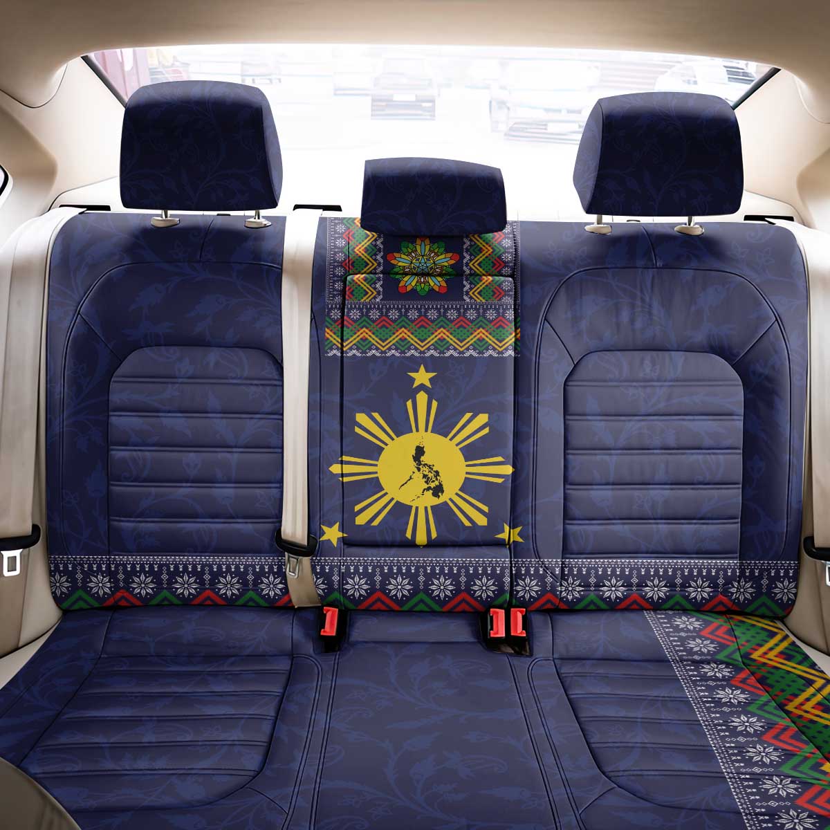 Philippines Merry Christmas Back Car Seat Cover Maligayang Pasko with Parol and Xmas Pattern Barong Style - Wonder Print Shop