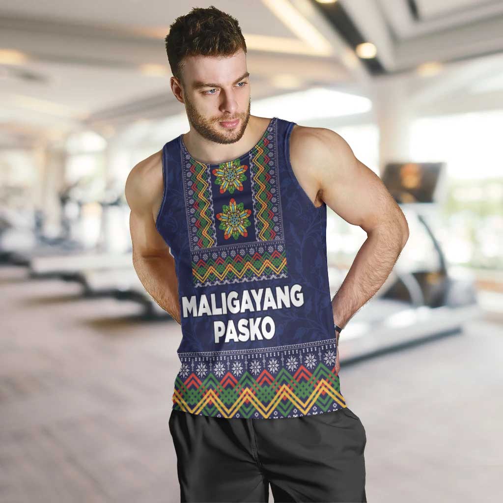 Philippines Merry Christmas Men Tank Top Maligayang Pasko with Parol and Xmas Pattern Barong Style - Wonder Print Shop