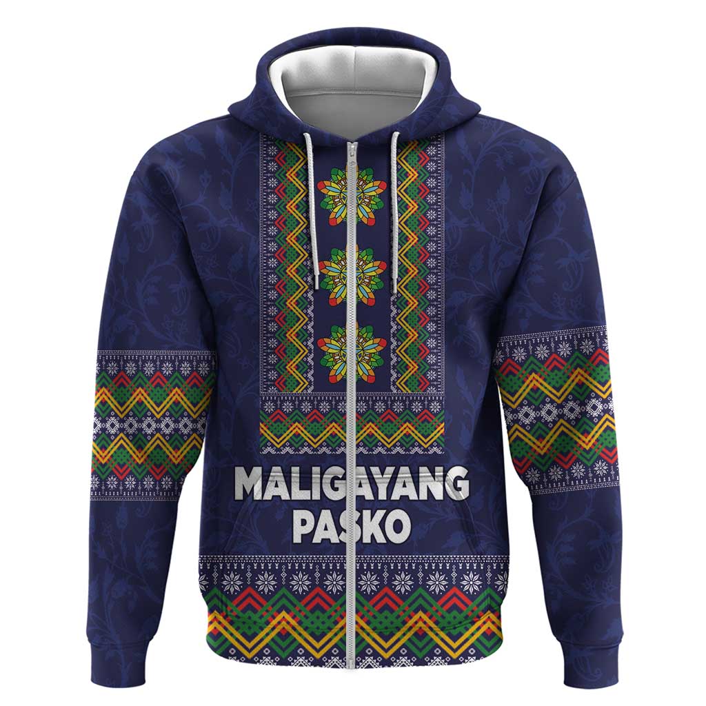 Philippines Merry Christmas Zip Hoodie Maligayang Pasko with Parol and Xmas Pattern Barong Style - Wonder Print Shop