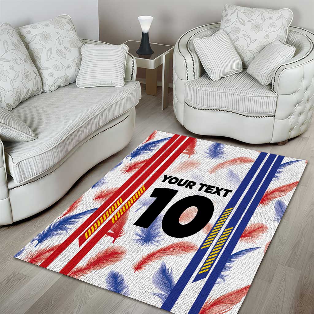 Custom Philippines champions football jersey area rug featuring bold number and red blue stripes