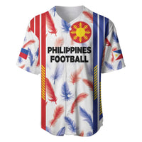 White football jersey with Philippines crest, 'PHILIPPINES FOOTBALL' text, feather print