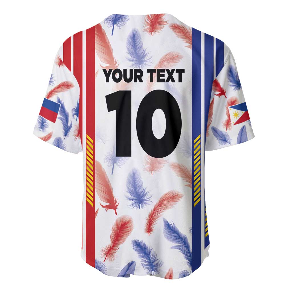 White custom football jersey with feather pattern, 'YOUR TEXT' and large number 10