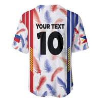 White custom football jersey with feather pattern, 'YOUR TEXT' and large number 10