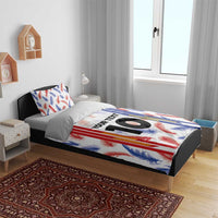 Bedding set featuring feather print duvet with custom “YOUR TEXT” 10 and two matching pillowcases
