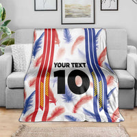 White custom jersey blanket with Philippines-style stripes, feather print, and "YOUR TEXT 10".