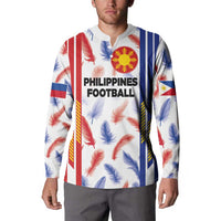 Football jersey sweatshirt with Philippines crest, feather pattern, long sleeves and button collar