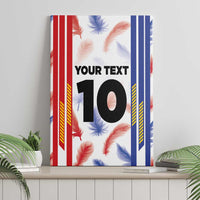 Canvas wall art with red and blue feather pattern, custom text and number 10