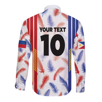 Long-sleeve white football jersey, back view with number 10 and feather print
