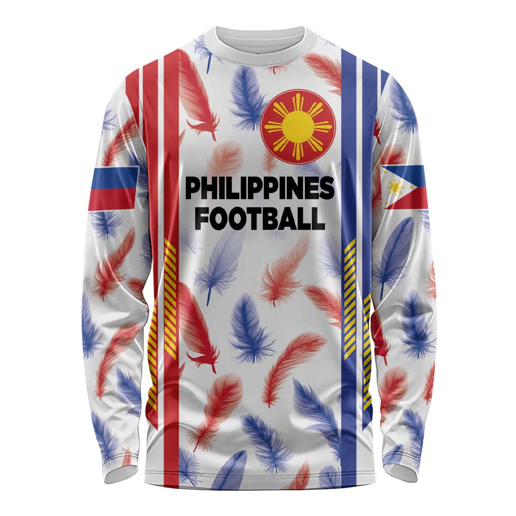 Long-sleeve football jersey with PHILIPPINES FOOTBALL text, feather pattern, side stripes